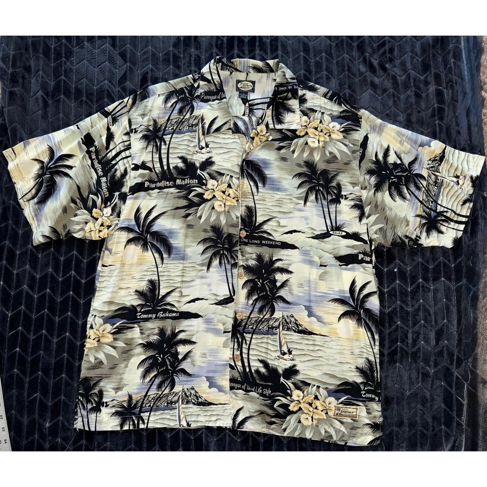 Tommy Bahama Men's Shirt Palm Tree Hawaiian Button Paradise Relaxed Sz XL